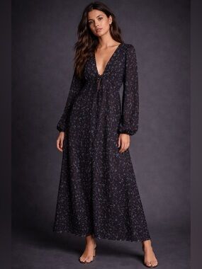 Free People Celestial Boho Midi Dress Tie Front Floral Print 1X